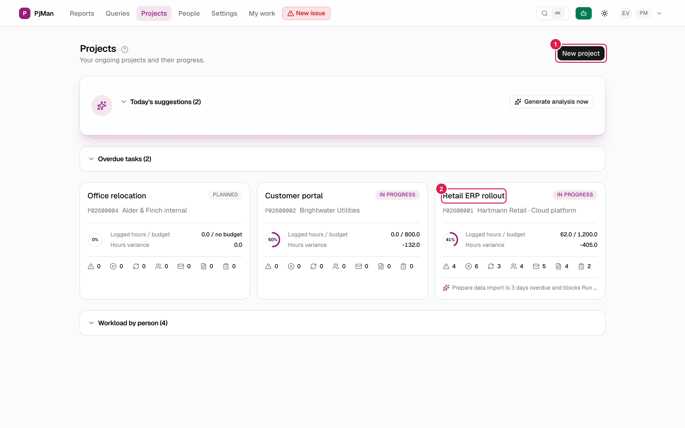 Lista de proyectos con una tarjeta por proyecto